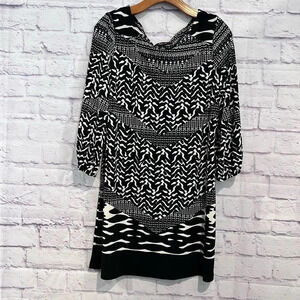 Style & Co. Women’s Flowy‎ Dress Black & White Size Large 3/4 Sleeves Stretch